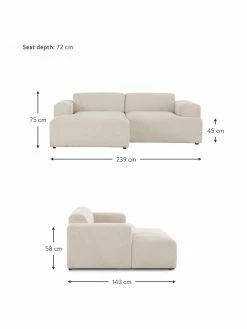 Westwing Collection Canapé d'angle 3 places velours côtelé beige Melva, larg. 239 x prof. 143 cm, méridienne à gauche -furniture Soldes Canape dangle 3 places velours cotele beige Melva 2