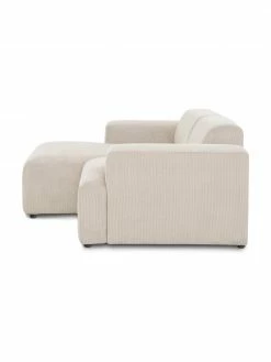 Westwing Collection Canapé d'angle 3 places velours côtelé beige Melva, larg. 239 x prof. 143 cm, méridienne à gauche -furniture Soldes Canape dangle 3 places velours cotele beige Melva 5