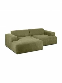 Westwing Collection Canapé d'angle 3 places velours côtelé vert Melva, larg. 239 x prof. 143 cm, méridienne à gaucheDisponibilité limitée -furniture Soldes Canape dangle 3 places velours cotele vert Melva 3