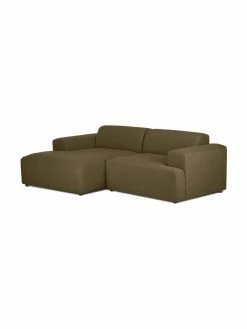 Westwing Collection Canapé d'angle 3 places vert olive Melva, larg. 239 x prof. 143 cm, méridienne à gauche -furniture Soldes Canape dangle 3 places vert olive Melva 3