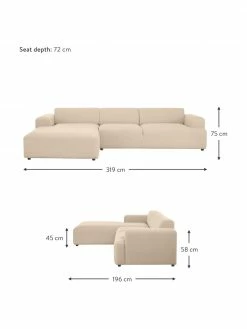 Westwing Collection Canapé d'angle 4 places beige foncé Melva, larg. 319 x prof. 196 cm, méridienne à gauche -furniture Soldes Canape dangle 4 places beige fonce Melva 2