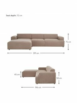 Westwing Collection Canapé d'angle 4 places brun Melva, larg. 319 x prof. 196 cm, méridienne à gauche -furniture Soldes Canape dangle 4 places brun Melva 2