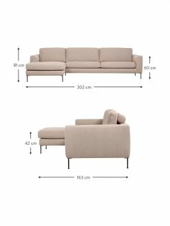 Westwing Collection Canapé d'angle 4 places taupe Cucita, larg. 302 x prof. 163 cm, méridienne à gauche -furniture Soldes Canape dangle 4 places taupe Cucita 3