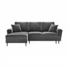 Canapé d'angle 4 places velours avec fonction lit et rangement Moghan, larg. 241 x prof. 145 cm, méridienne à gauche
