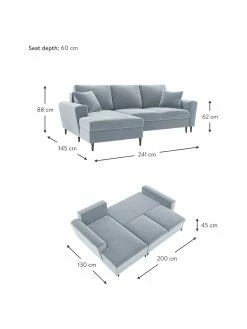 Canapé d'angle 4 places velours avec fonction lit et rangement Moghan, larg. 241 x prof. 145 cm, méridienne à gauche -furniture Soldes Canape dangle 4 places velours avec fonction lit et rangement Moghan 15