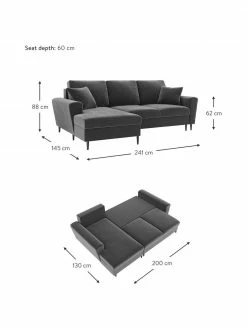 Canapé d'angle 4 places velours avec fonction lit et rangement Moghan, larg. 241 x prof. 145 cm, méridienne à gauche -furniture Soldes Canape dangle 4 places velours avec fonction lit et rangement Moghan 2