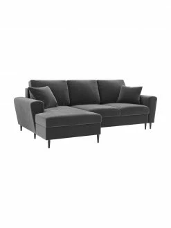 Canapé d'angle 4 places velours avec fonction lit et rangement Moghan, larg. 241 x prof. 145 cm, méridienne à gauche -furniture Soldes Canape dangle 4 places velours avec fonction lit et rangement Moghan 3