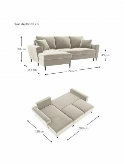 Canapé d'angle 4 places velours avec fonction lit et rangement Moghan, larg. 241 x prof. 145 cm, méridienne à gauche -furniture Soldes Canape dangle 4 places velours avec fonction lit et rangement Moghan 8