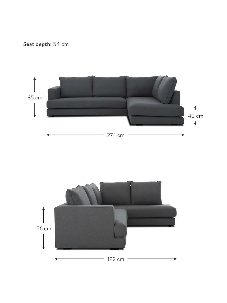Westwing Collection Canapé d'angle XL anthracite Tribeca, larg. 274 x prof. 192 cm, méridienne à droite 3 Westwing Collection Canapé d'angle XL anthracite Tribeca, larg. 274 x prof. 192 cm, méridienne à droite – Image 3