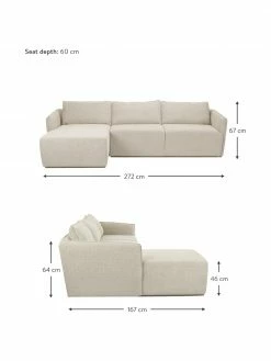 Westwing Collection Canapé d'angle beige John (4 places), larg. 272 x long. 85 cm, méridienne gauche -furniture Soldes Canape dangle beige John 4 places 3