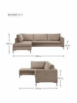 Westwing Collection Canapé d'angle brun avec pieds en métal Luna, larg. 280 x prof. 184 cm, méridienne à gauche -furniture Soldes Canape dangle brun avec pieds en metal Luna 1