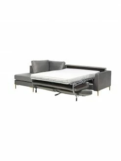 Westwing Collection Canapé d'angle convertible velours gris pieds en métal Luna, larg. 270 x prof. 184 cm, méridienne à gauche -furniture Soldes Canape dangle convertible velours gris pieds en metal Luna 4