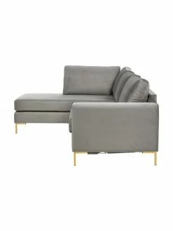 Westwing Collection Canapé d'angle convertible velours gris pieds en métal Luna, larg. 270 x prof. 184 cm, méridienne à gauche -furniture Soldes Canape dangle convertible velours gris pieds en metal Luna 5