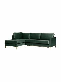 Westwing Collection Canap&eacute; d'angle convertible velours vert fonc&eacute; pieds en m&eacute;tal Luna, larg. 270 x prof. 184 cm, méridienne à gauche -furniture Soldes Canape dangle convertible velours vert fonce pieds en metal Luna 2