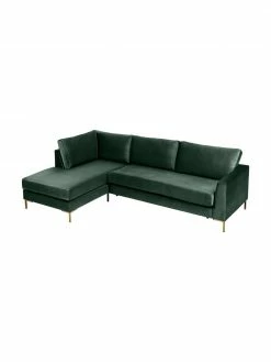 Westwing Collection Canap&eacute; d'angle convertible velours vert fonc&eacute; pieds en m&eacute;tal Luna, larg. 270 x prof. 184 cm, méridienne à gauche -furniture Soldes Canape dangle convertible velours vert fonce pieds en metal Luna 3