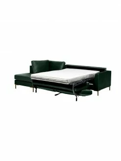 Westwing Collection Canap&eacute; d'angle convertible velours vert fonc&eacute; pieds en m&eacute;tal Luna, larg. 270 x prof. 184 cm, méridienne à gauche -furniture Soldes Canape dangle convertible velours vert fonce pieds en metal Luna 4