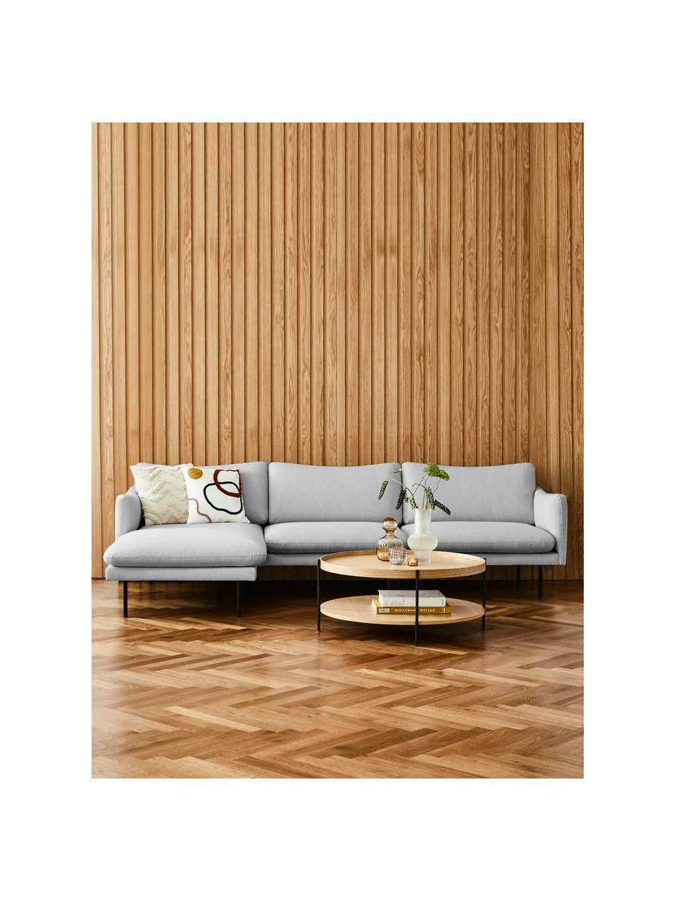 Westwing Collection Canapé d'angle gris clair Moby, larg. 280 x prof. 160 cm, méridienne à gauche 2 Westwing Collection Canapé d'angle gris clair Moby, larg. 280 x prof. 160 cm, méridienne à gauche – Image 2