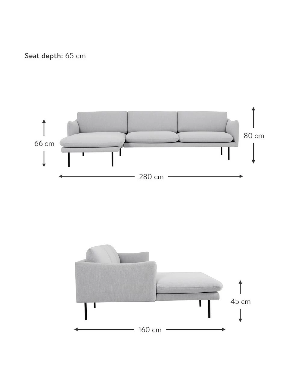Westwing Collection Canapé d'angle gris clair Moby, larg. 280 x prof. 160 cm, méridienne à gauche 4 Westwing Collection Canapé d'angle gris clair Moby, larg. 280 x prof. 160 cm, méridienne à gauche – Image 4