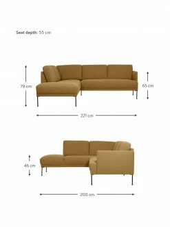 Westwing Collection Canap&eacute; d'angle jaune ocre pieds en m&eacute;tal Fluente, larg. 221 x prof. 79 cm, méridienne à gauche -furniture Soldes Canape dangle jaune ocre pieds en metal Fluente 3