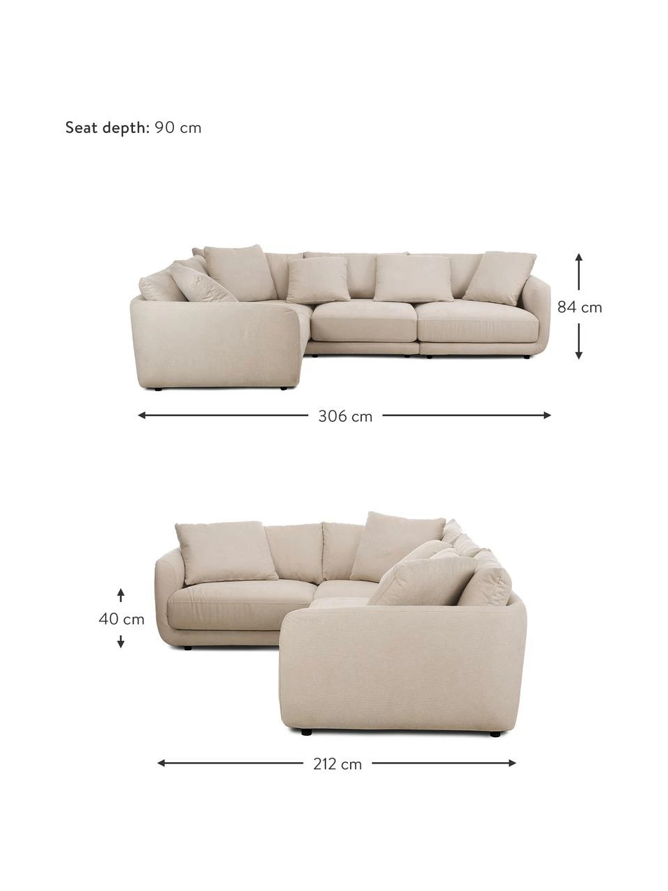 Westwing Collection Canapé d'angle modulable beige Jasmin, larg. 306 x long. 84 cm 5 Westwing Collection Canapé d'angle modulable beige Jasmin, larg. 306 x long. 84 cm – Image 5