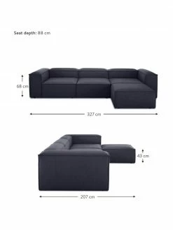 Westwing Collection Canapé d'angle modulaire 4 places avec tabouret bleu Lennon, larg. 327 x prof. 207 cm -furniture Soldes Canape dangle modulaire 4 places avec tabouret bleu Lennon 3