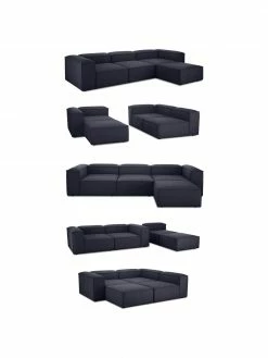 Westwing Collection Canapé d'angle modulaire 4 places avec tabouret bleu Lennon, larg. 327 x prof. 207 cm -furniture Soldes Canape dangle modulaire 4 places avec tabouret bleu Lennon 5