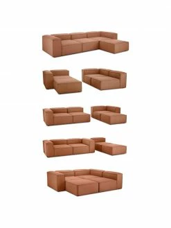 Westwing Collection Canapé d'angle modulaire 4 places avec tabouret en nougat Lennon, larg. 327 x prof. 207 cm -furniture Soldes Canape dangle modulaire 4 places avec tabouret en nougat Lennon 5