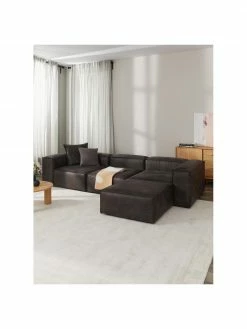 Westwing Collection Canap&eacute; d'angle modulaire 4 places cuir recycl&eacute; avec tabouret Lennon, larg. 327 x prof. 207 cm -furniture Soldes Canape dangle modulaire 4 places cuir recycle avec tabouret Lennon 3