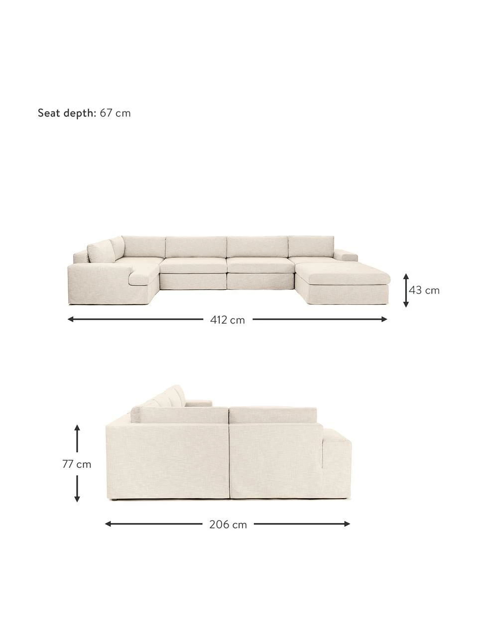 Westwing Collection Canapé d'angle modulaire beige Russell, larg. 412 x haut. 77 cm 3 Westwing Collection Canapé d'angle modulaire beige Russell, larg. 412 x haut. 77 cm – Image 3