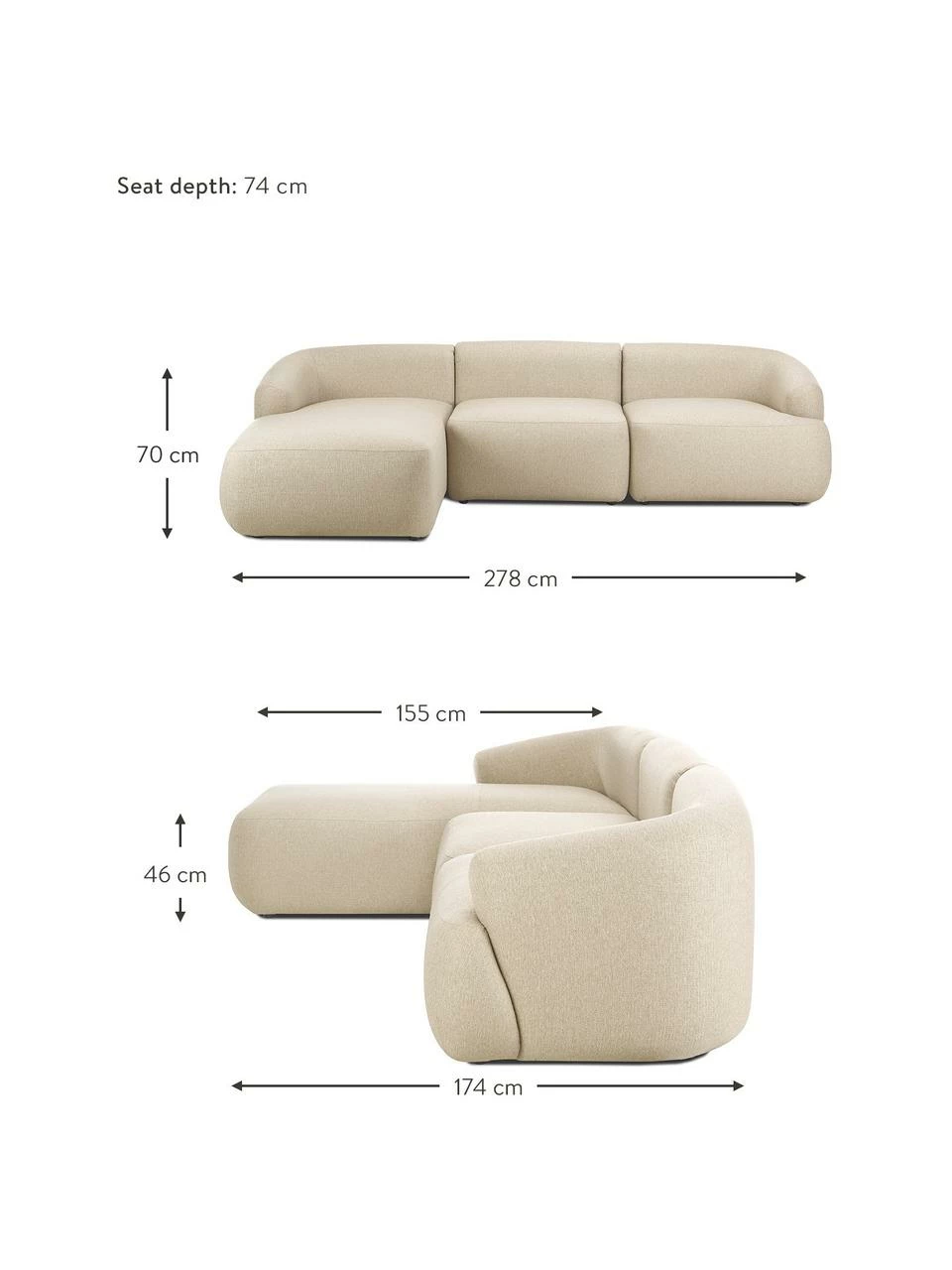 Westwing Collection Canapé d'angle modulaire beige foncé Sofia, larg. 278 x prof. 174 cm, méridienne à gauche 3 Westwing Collection Canapé d'angle modulaire beige foncé Sofia, larg. 278 x prof. 174 cm, méridienne à gauche – Image 3