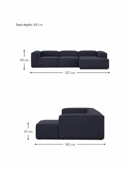 Westwing Collection Canapé d'angle modulaire bleu Lennon, larg. 327 x prof. 180 cm, méridienne à droite -furniture Soldes Canape dangle modulaire bleu Lennon 9