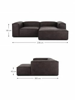 Westwing Collection Canap&eacute; d'angle modulaire en cuir recycl&eacute; brun-gris Lennon, larg. 238 x prof. 180 cm, méridienne à droite -furniture Soldes Canape dangle modulaire en cuir recycle brun gris Lennon 2