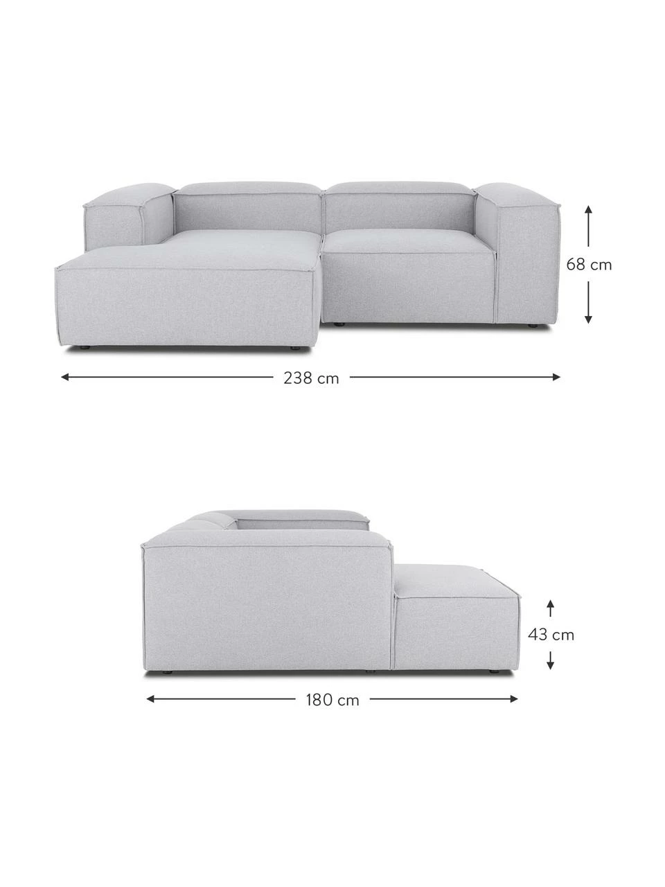 Westwing Collection Canapé d'angle modulaire gris clair Lennon, larg. 238 x prof. 180 cm, méridienne à gauche 4 Westwing Collection Canapé d'angle modulaire gris clair Lennon, larg. 238 x prof. 180 cm, méridienne à gauche – Image 4