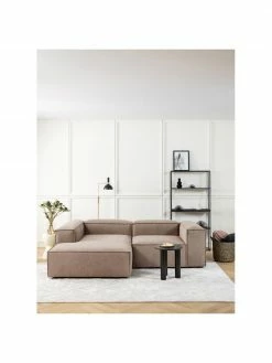 Westwing Collection Canapé d'angle modulaire tissu brun Lennon, larg. 238 x prof. 180 cm, méridienne à gauche -furniture Soldes Canape dangle modulaire tissu brun Lennon 2