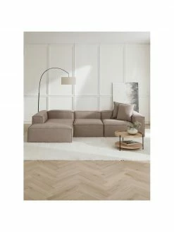 Westwing Collection Canapé d'angle modulaire tissu brun Lennon, larg. 327 x prof. 180 cm, méridienne à gauche -furniture Soldes Canape dangle modulaire tissu brun Lennon 8