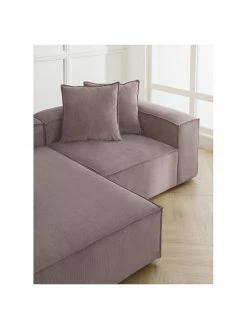 Westwing Collection Canapé d'angle modulaire velours côtelé brun Lennon, larg. 238 x prof. 180 cm, méridienne à gauche -furniture Soldes Canape dangle modulaire velours cotele brun Lennon 2