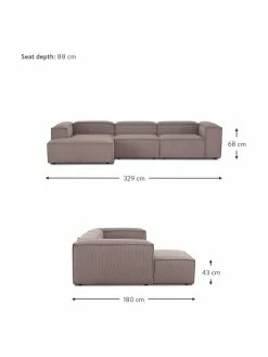 Westwing Collection Canapé d'angle modulaire velours côtelé brun Lennon, larg. 327 x prof. 180 cm, méridienne à gauche -furniture Soldes Canape dangle modulaire velours cotele brun Lennon 9