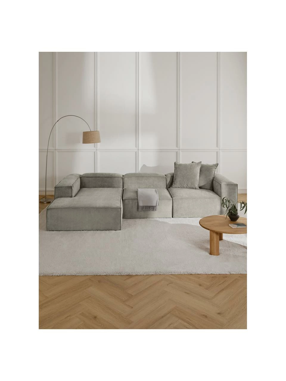 Westwing Collection Canapé d'angle modulaire velours côtelé gris Lennon, larg. 327 x prof. 180 cm, méridienne à gauche 2 Westwing Collection Canapé d'angle modulaire velours côtelé gris Lennon, larg. 327 x prof. 180 cm, méridienne à gauche – Image 2