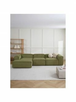 Westwing Collection Canapé d'angle modulaire velours côtelé vert Lennon, larg. 327 x prof. 180 cm, méridienne à droite 9 Westwing Collection Canapé d'angle modulaire velours côtelé vert Lennon, larg. 327 x prof. 180 cm, méridienne à droite -furniture Soldes Canape dangle modulaire velours cotele vert Lennon 9