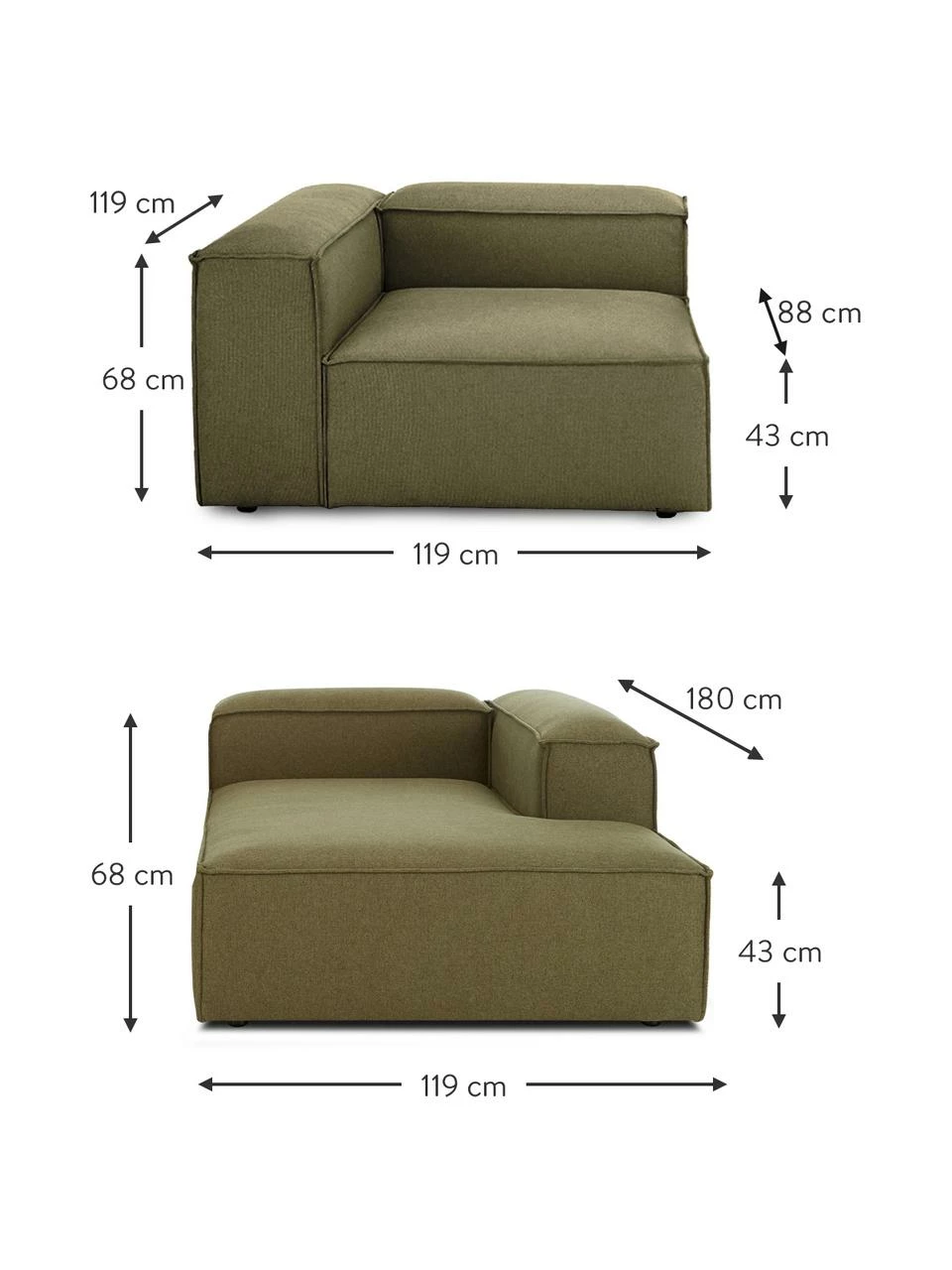 Westwing Collection Canapé d'angle modulaire vert Lennon, larg. 238 x prof. 180 cm, méridienne à droite 5 Westwing Collection Canapé d'angle modulaire vert Lennon, larg. 238 x prof. 180 cm, méridienne à droite – Image 5