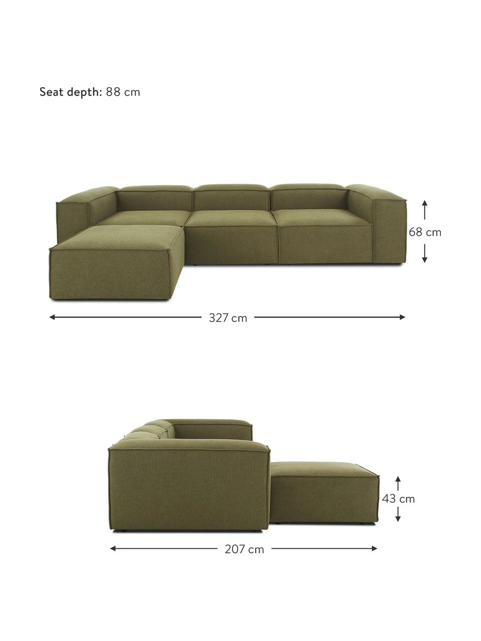 Westwing Collection Canapé d'angle modulaire vert Lennon, larg. 327 x prof. 207 cm 5 Westwing Collection Canapé d'angle modulaire vert Lennon, larg. 327 x prof. 207 cm – Image 5