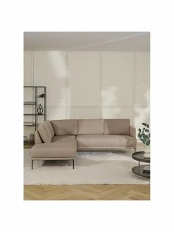 Westwing Collection Canapé d'angle taupe avec pieds en métal Fluente, larg. 221 x prof. 200 cm, méridienne à gauche -furniture Soldes Canape dangle taupe avec pieds en metal Fluente 2