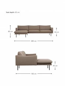 Westwing Collection Canap&eacute; d'angle taupe avec pieds en m&eacute;tal Moby, larg. 280 x prof. 160 cm, méridienne à gauche -furniture Soldes Canape dangle taupe avec pieds en metal Moby 2