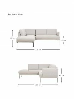 Westwing Collection Canapé d'angle tissu beige pieds en métal Fluente, larg. 221 x prof. 200 cm, méridienne à gauche -furniture Soldes Canape dangle tissu beige pieds en metal Fluente 2