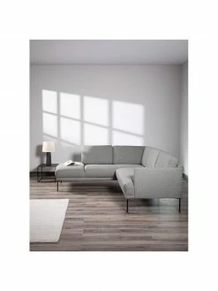 Westwing Collection Canapé d'angle tissu gris clair pieds en métal Fluente, larg. 221 x prof. 200 cm, méridienne à gauche -furniture Soldes Canape dangle tissu gris clair pieds en metal Fluente 2