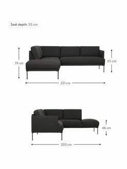 Westwing Collection Canapé d'angle tissu gris foncé pieds en métal Fluente, larg. 221 x prof. 200 cm, méridienne à gauche -furniture Soldes Canape dangle tissu gris fonce pieds en metal Fluente 2