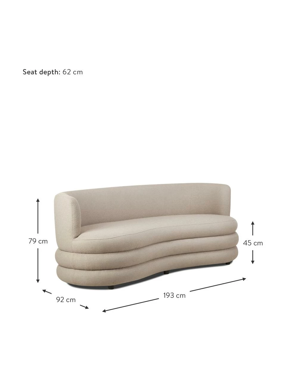 Westwing Collection Canapé design 3 places tissu bouclé gris clair Solomon, larg. 193 x prof. 92 cm 2 Westwing Collection Canapé design 3 places tissu bouclé gris clair Solomon, larg. 193 x prof. 92 cm – Image 2