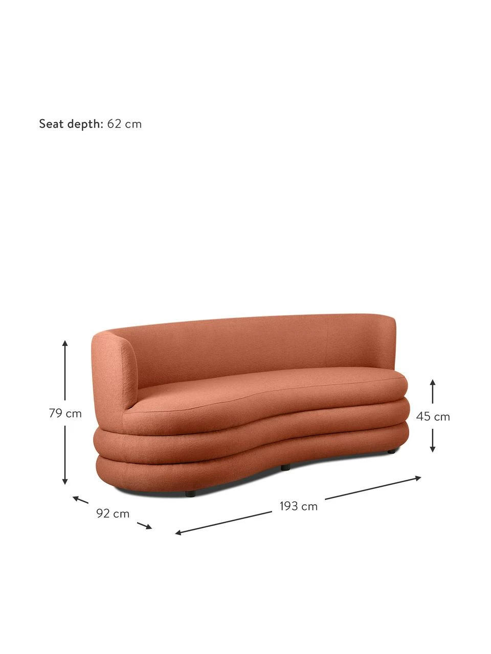 Westwing Collection Canapé design 3 places tissu bouclé rouge corail Solomon, larg. 193 x prof. 92 cm 6 Westwing Collection Canapé design 3 places tissu bouclé rouge corail Solomon, larg. 193 x prof. 92 cm – Image 6