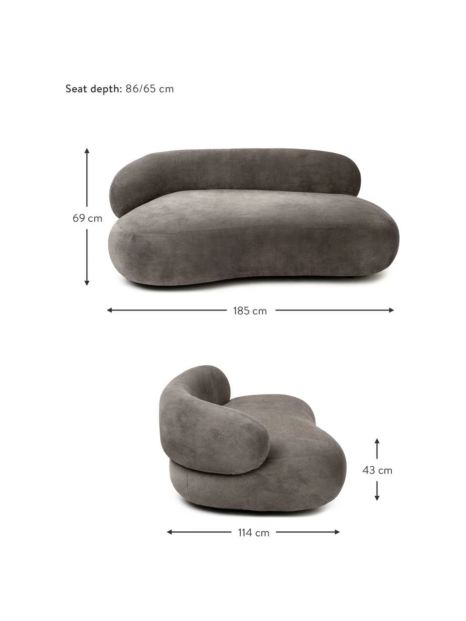 Westwing Collection Canapé haricot 2 places gris Alba, larg. 185 x prof. 114 cm, dossier à gauche 3 Westwing Collection Canapé haricot 2 places gris Alba, larg. 185 x prof. 114 cm, dossier à gauche – Image 3