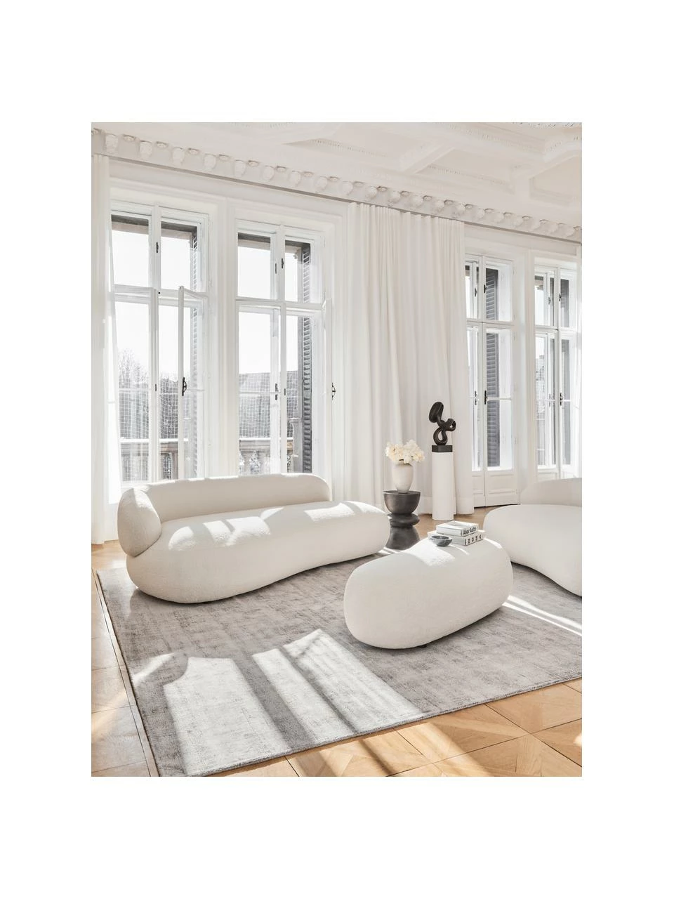 Westwing Collection Canapé haricot 3 places tissu bouclette crème Alba, larg. 235 x prof. 114 cm, dossier à gauche 2 Westwing Collection Canapé haricot 3 places tissu bouclette crème Alba, larg. 235 x prof. 114 cm, dossier à gauche – Image 2